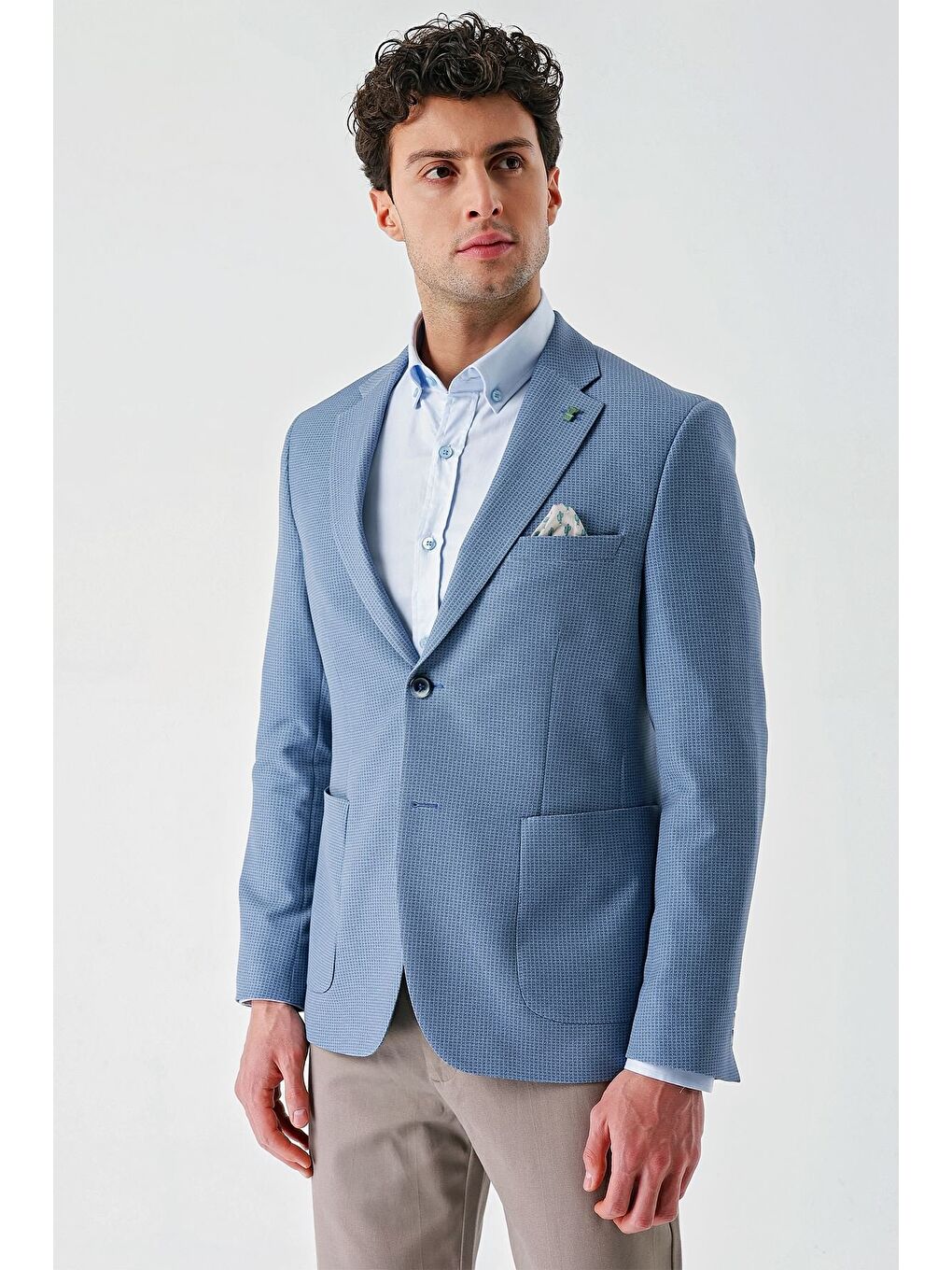 Koyu Mavi Örme Mono Yaka Çift Yırtmaç Elastanlı 6 Drop Slim Fit Dar Kesim Klasik Ceket 1002240138-6