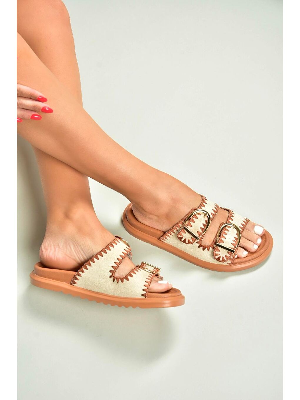 Kahverengi Bej_Taba Kadın Terlik U2671462-3