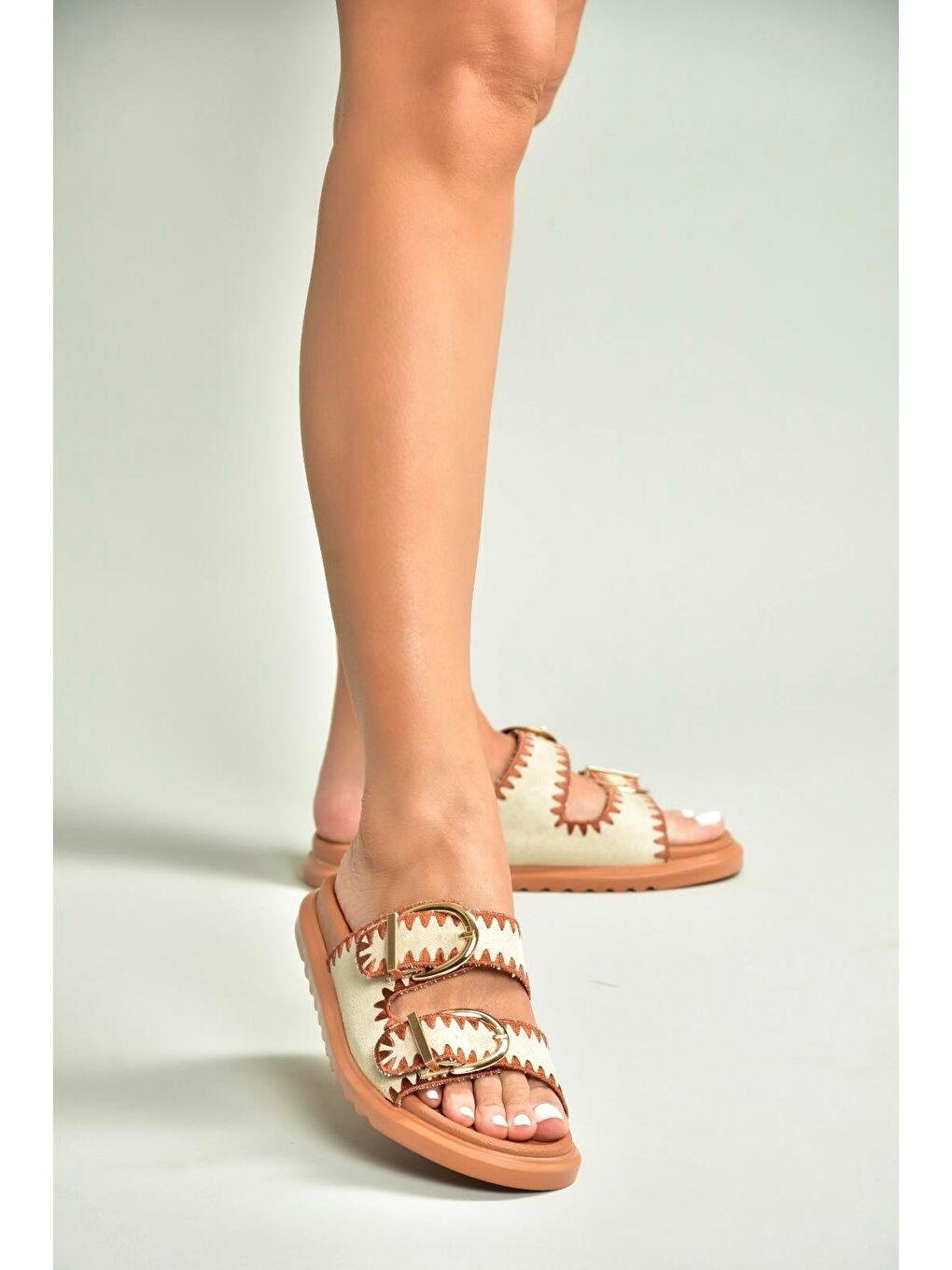 Kahverengi Bej_Taba Kadın Terlik U2671462-4