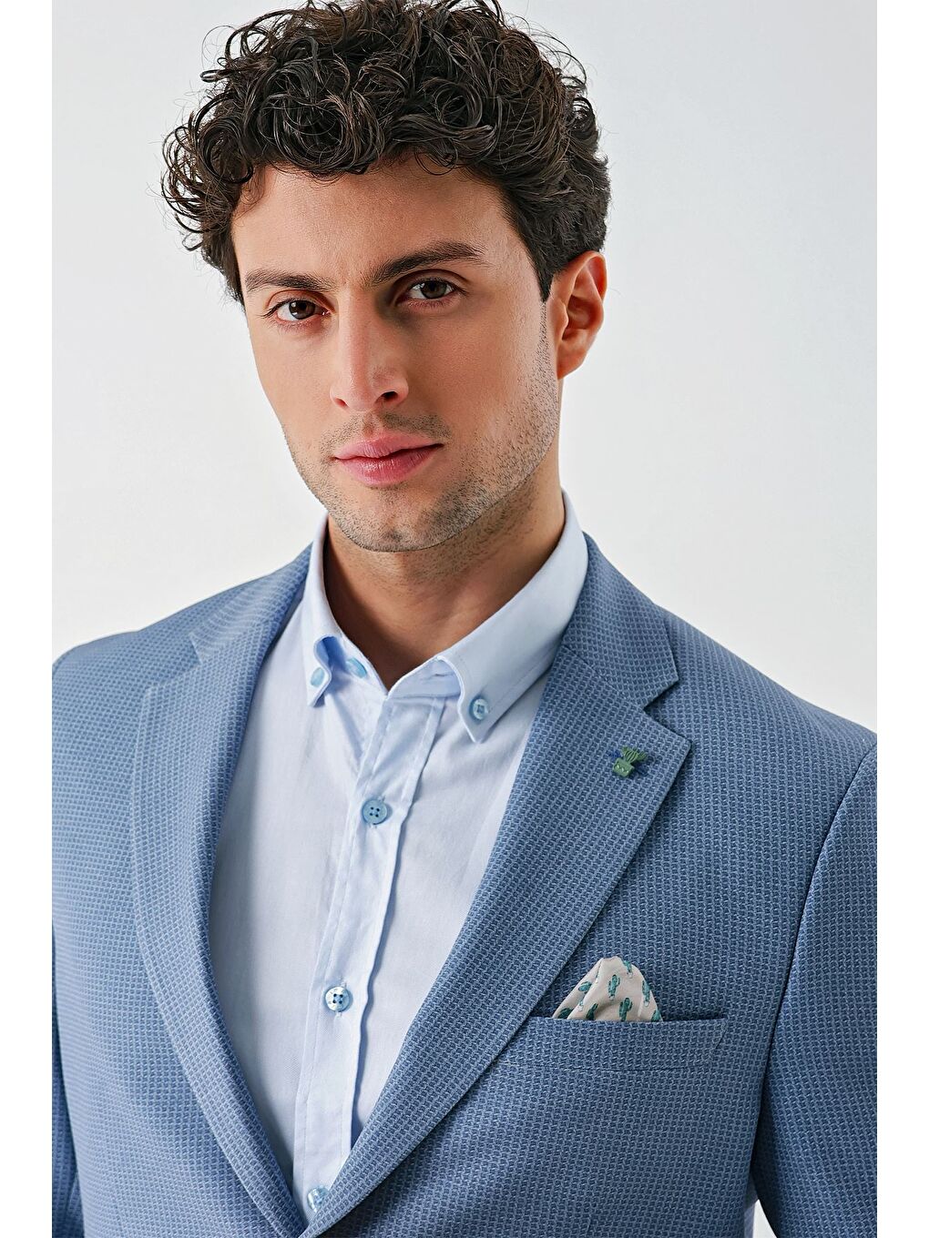 Koyu Mavi Örme Mono Yaka Çift Yırtmaç Elastanlı 6 Drop Slim Fit Dar Kesim Klasik Ceket 1002240138-7