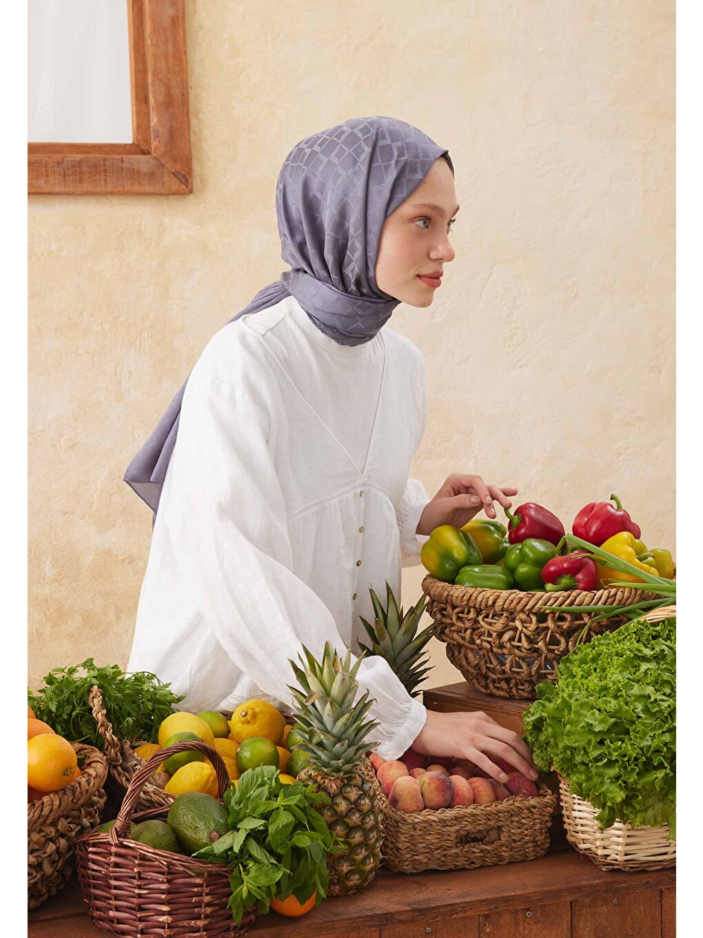 Gri Dıamond Jakarlı Şal Füme