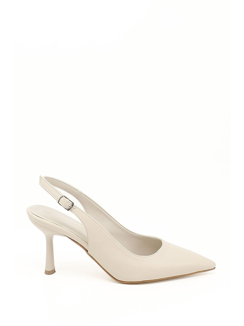 Ekru Kadın KREM Sivri Burun Kadeh Ökçe Arkası Açık Ayakkabı