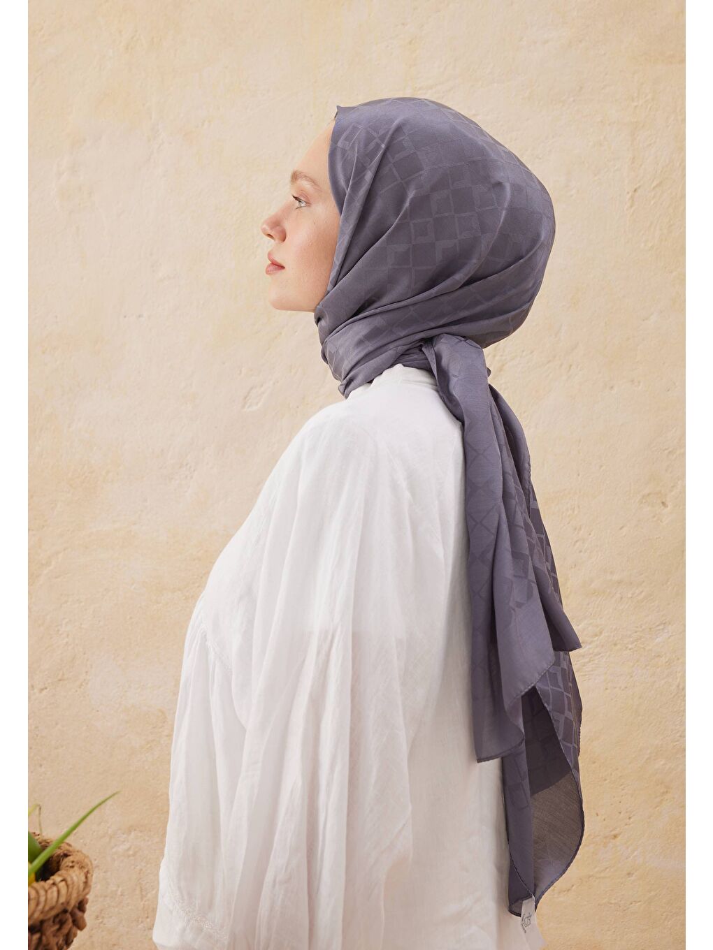 Gri Dıamond Jakarlı Şal Füme-3