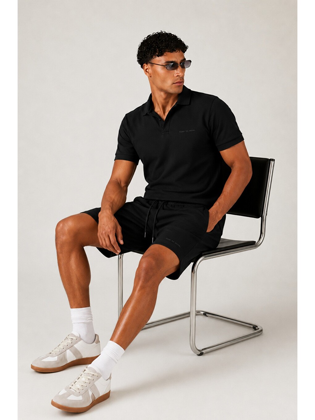 Siyah Erkek %100 Pamuk Polo Yaka Tişört Ve Şort Takım – Slim Fit Yazlık 2'li Kombin-2
