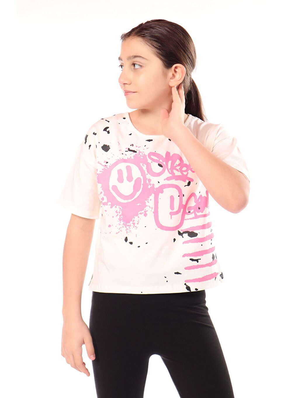 Ekru Kız Çocuk Baskılı Tişört