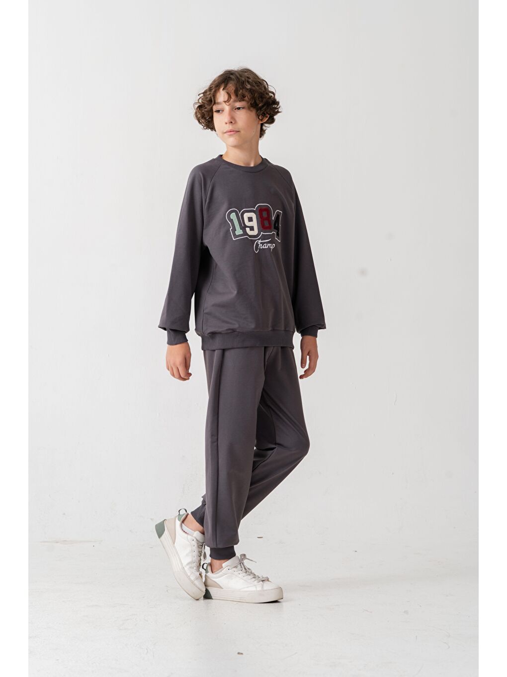 Gri 1984 Champ Aplike Nakışlı Baskılı Erkek Çocuk Alt Üst Eşofman Takımı-2