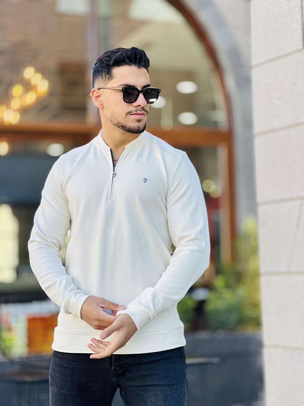 Miron Ekru Yarım Fermuarlı Kolej Yaka Sweatshirt Regular Fit-Ekru - 1