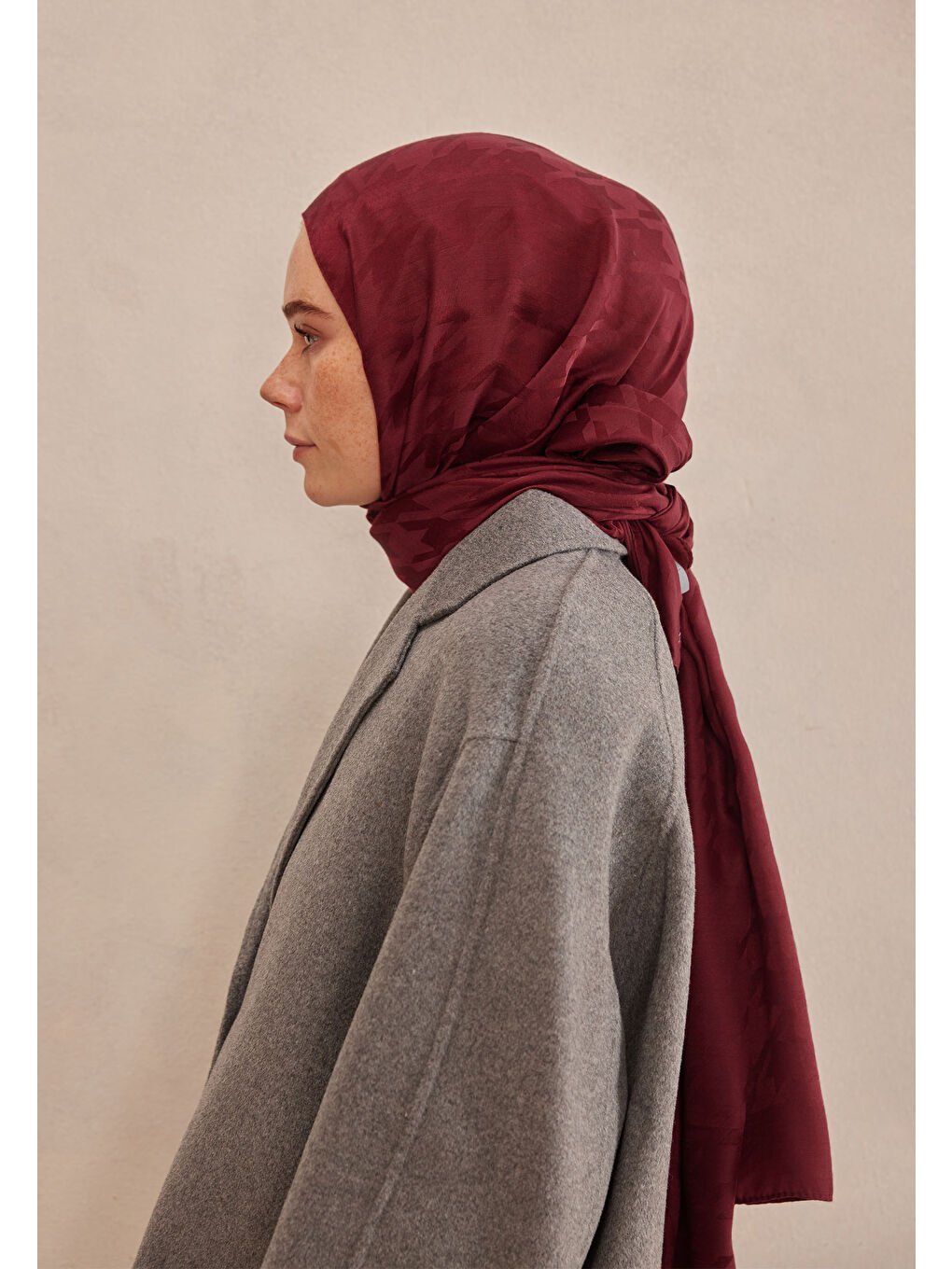 Kazayağı Jakarlı Şal Bordo-3