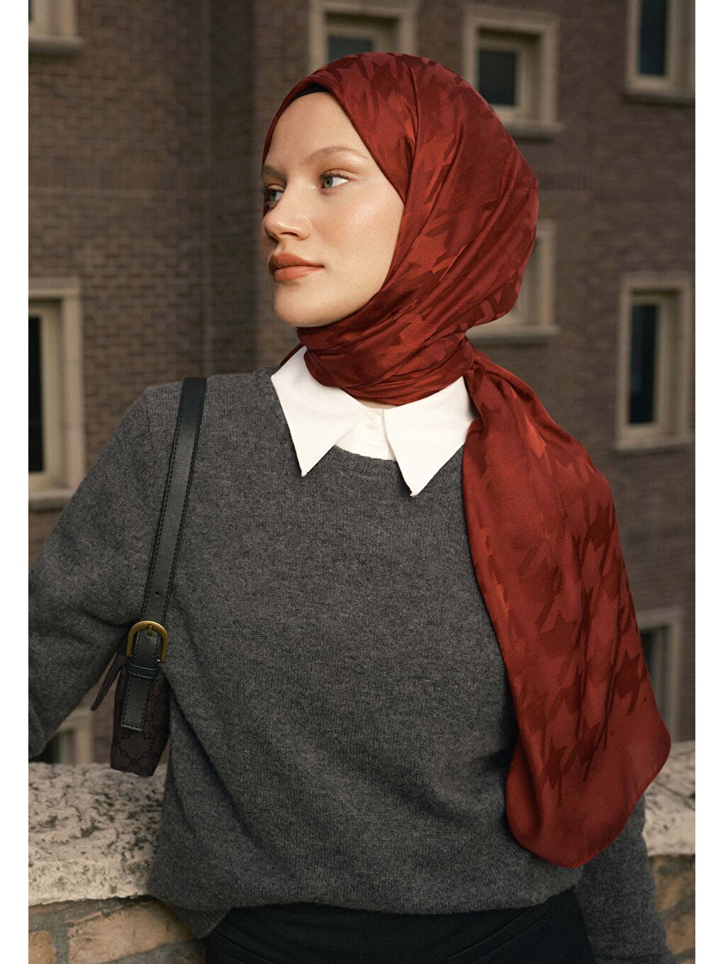 Kazayağı Jakarlı Şal Bordo-4