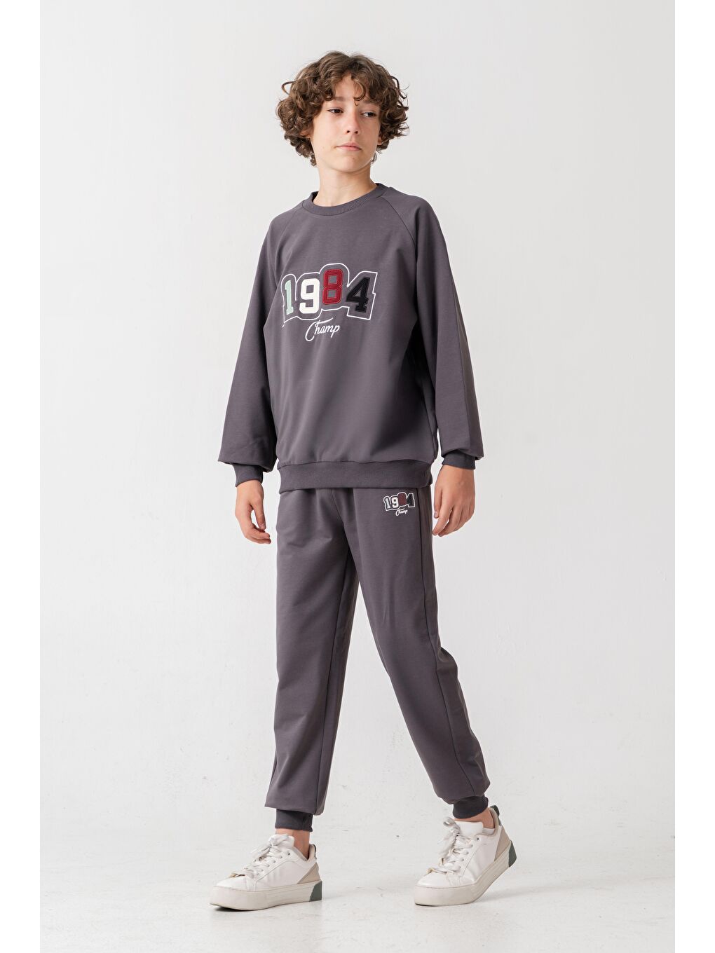 Gri 1984 Champ Aplike Nakışlı Baskılı Erkek Çocuk Alt Üst Eşofman Takımı-3