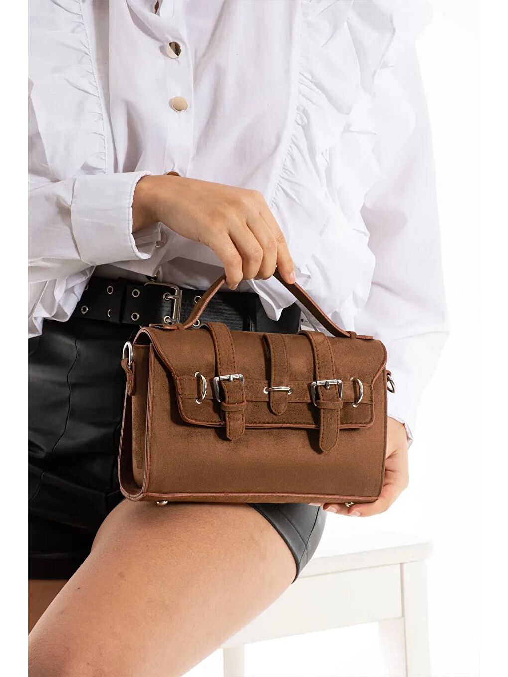 Kahverengi Corlena Süet Kadın Omuz Çantası BP-4839O-1