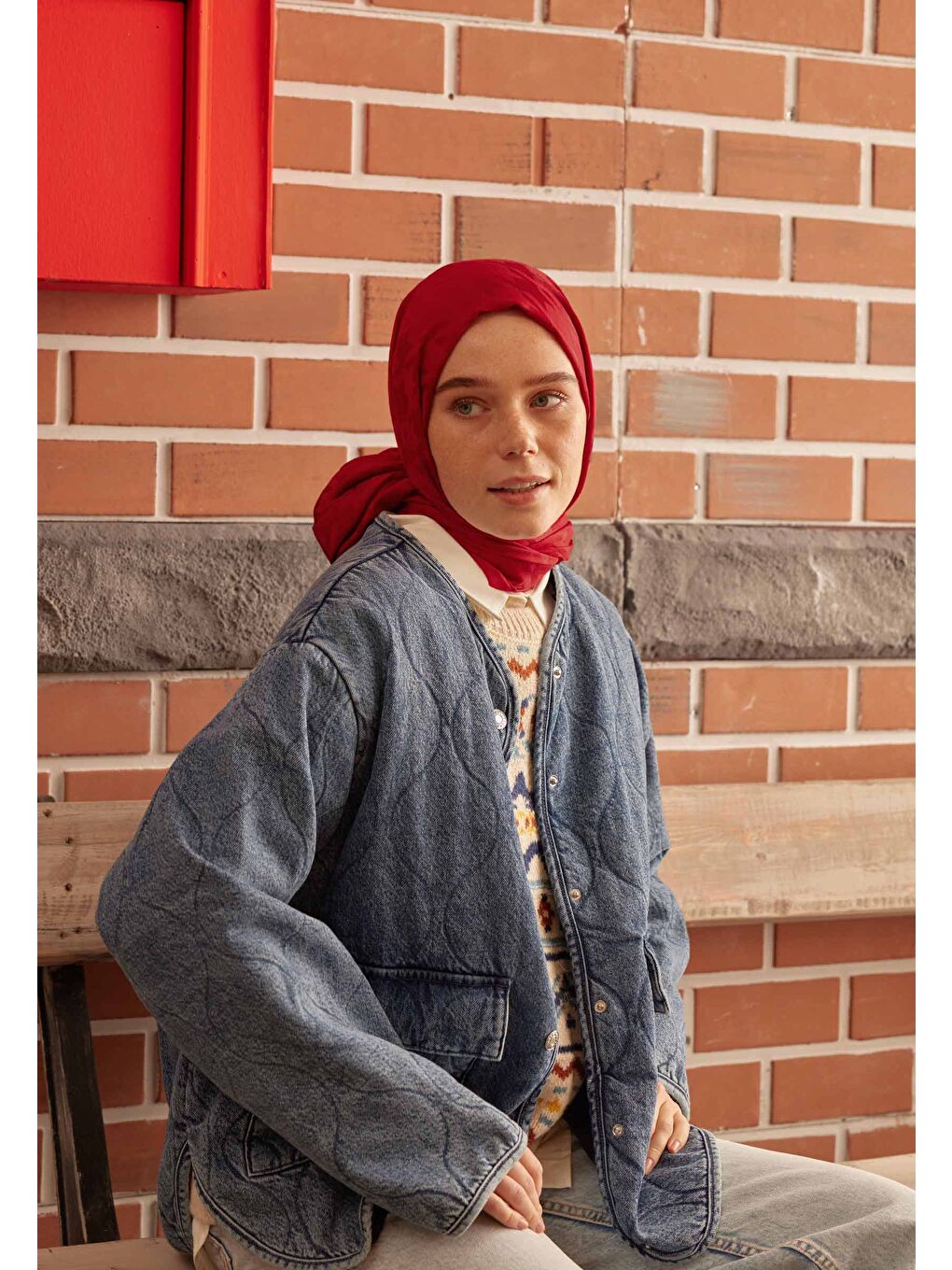 Kazayağı Jakarlı Şal Kırmızı