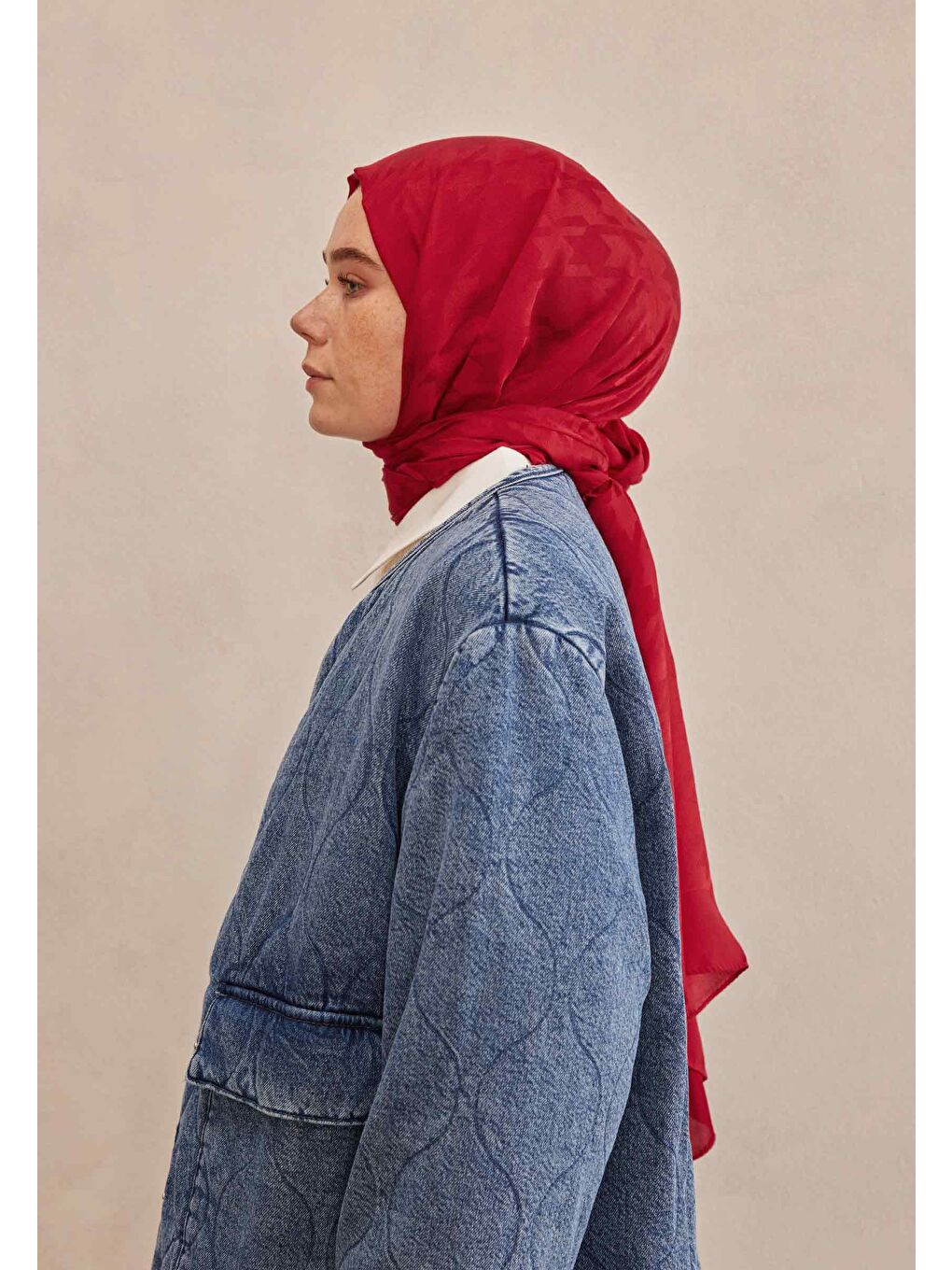 Kazayağı Jakarlı Şal Kırmızı-3