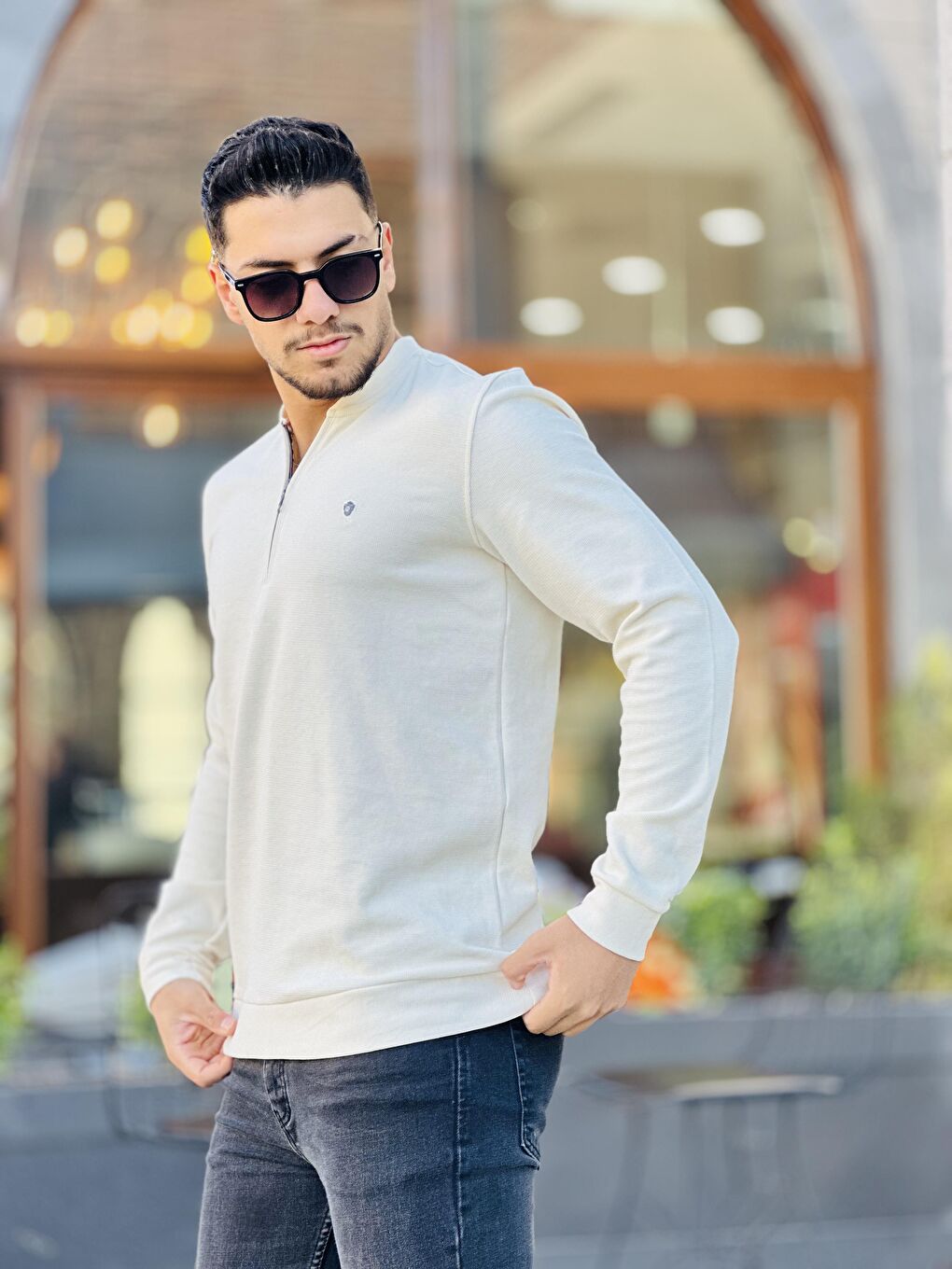 Miron Ekru Yarım Fermuarlı Kolej Yaka Sweatshirt Regular Fit-Ekru - 3