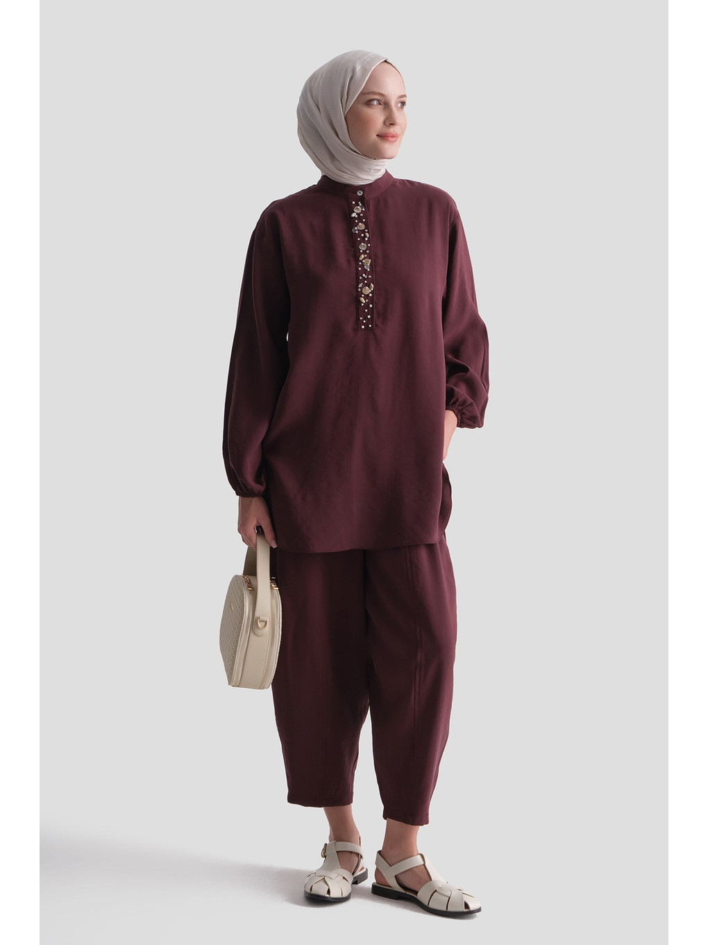 Deniz Kabuğu Detaylı Takım Bordo-2
