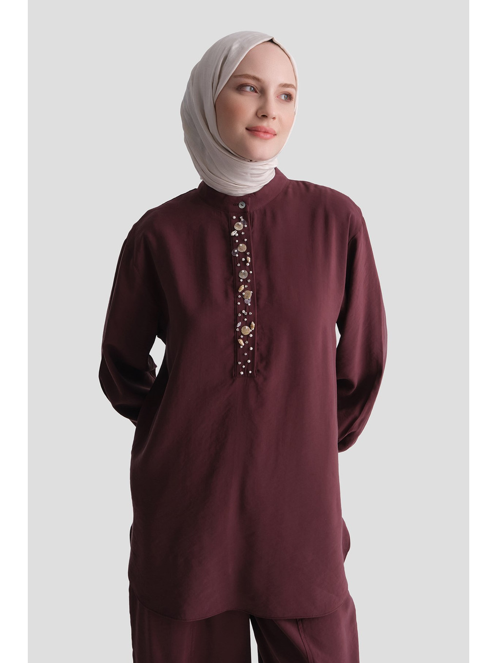 Deniz Kabuğu Detaylı Takım Bordo-3