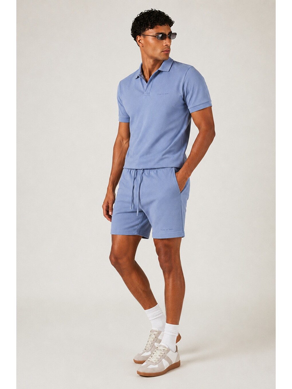 Mavi Erkek %100 Pamuk Polo Yaka Tişört Ve Şort Takım – Slim Fit Yazlık 2'li Kombin-1