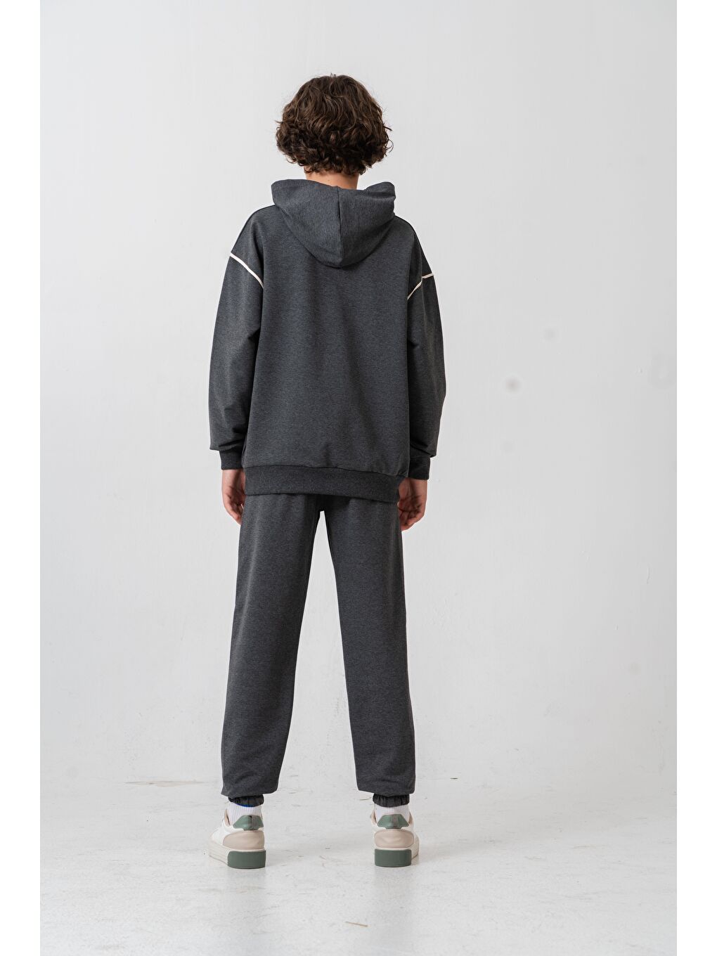 Antrasit New York Brooklyn Baskılı Kanguru Cepli Yan Biyeli Erkek Çocuk Alt Üst Eşofman Takımı-6