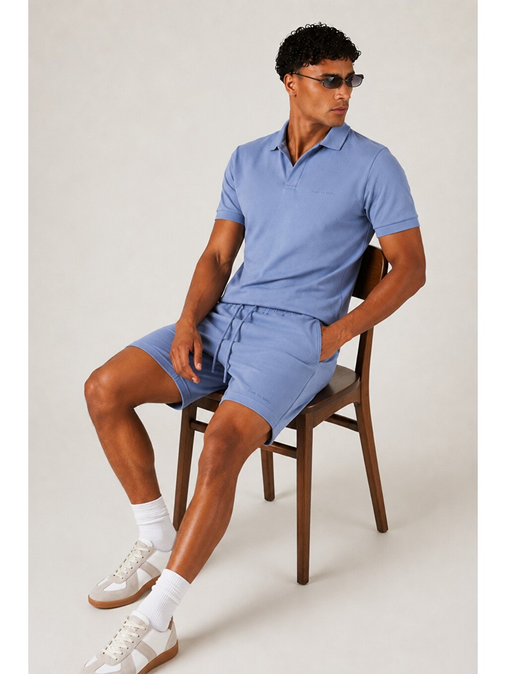 Mavi Erkek %100 Pamuk Polo Yaka Tişört Ve Şort Takım – Slim Fit Yazlık 2'li Kombin-2