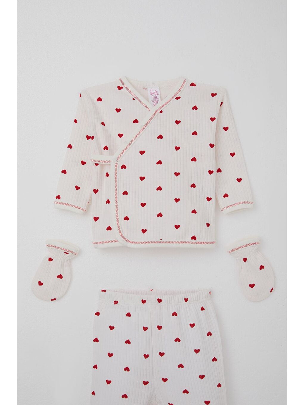 Kız Bebek Hastane Çıkışı 5 Li Kalp Desenli Ekru (0-3 Ay)-2