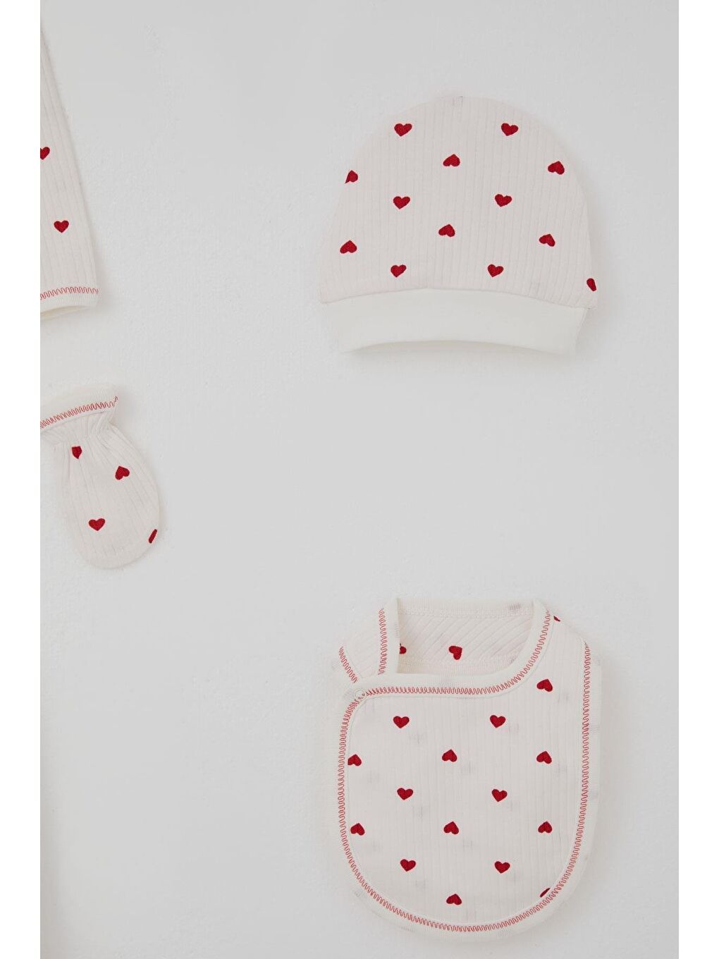 Kız Bebek Hastane Çıkışı 5 Li Kalp Desenli Ekru (0-3 Ay)-4