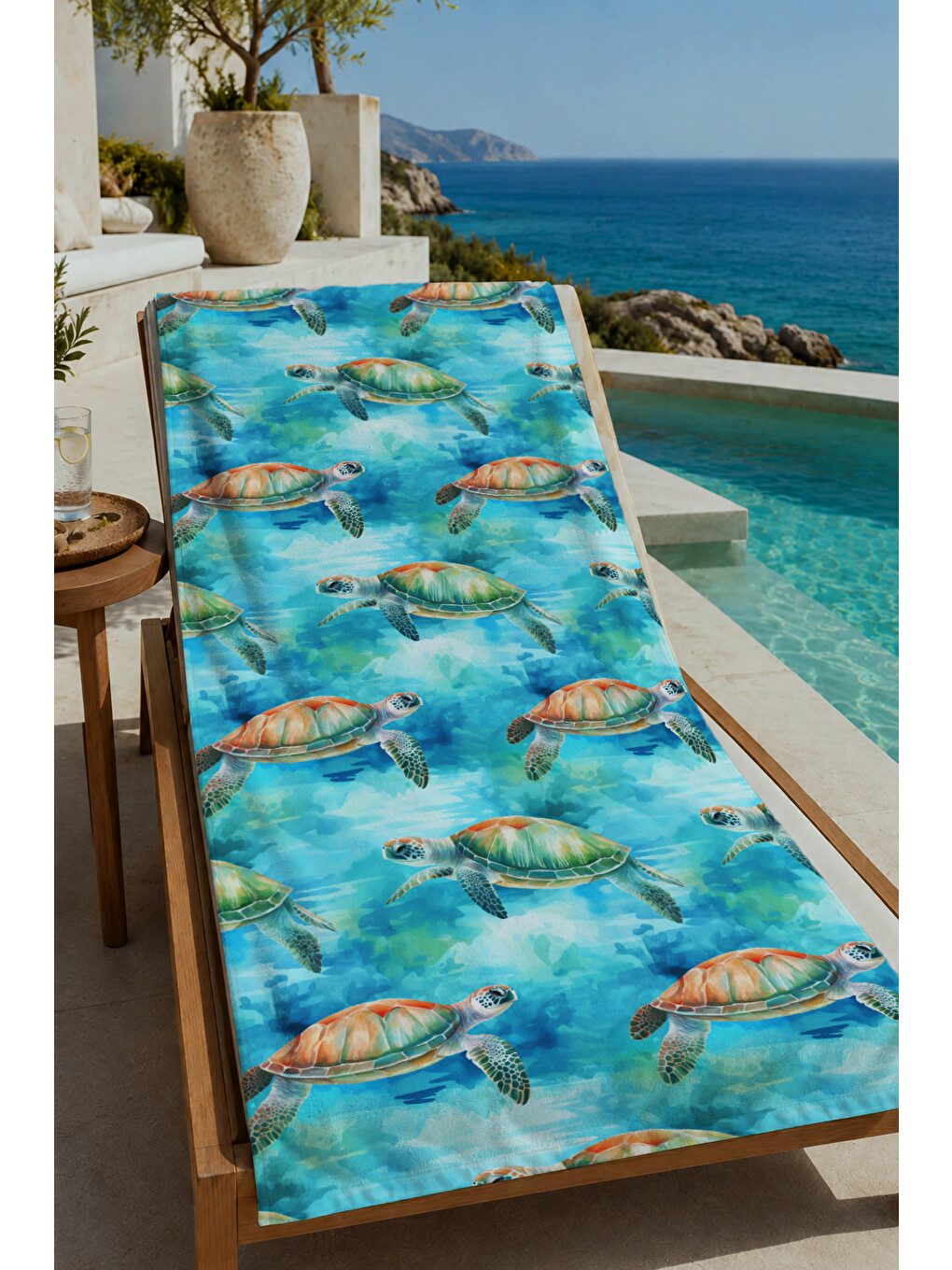 Mavi Okyanus Deniz Canlıları Desenli 70x150 Cm Dijital Baskılı Plaj Ve Banyo Havlusu