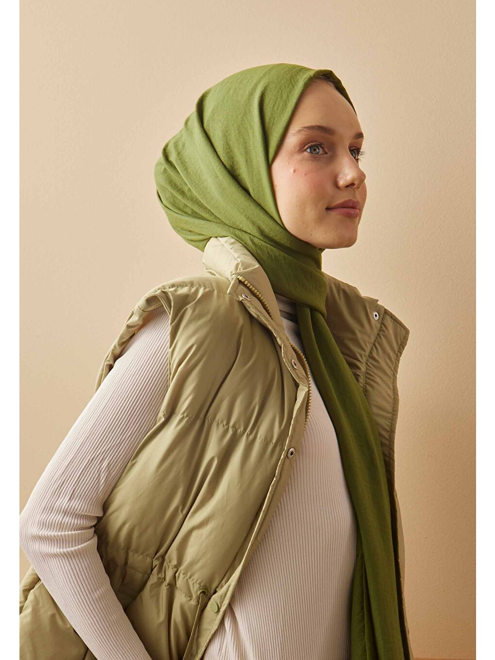 Pamuk Crash Şal Zeytin Yeşili-3