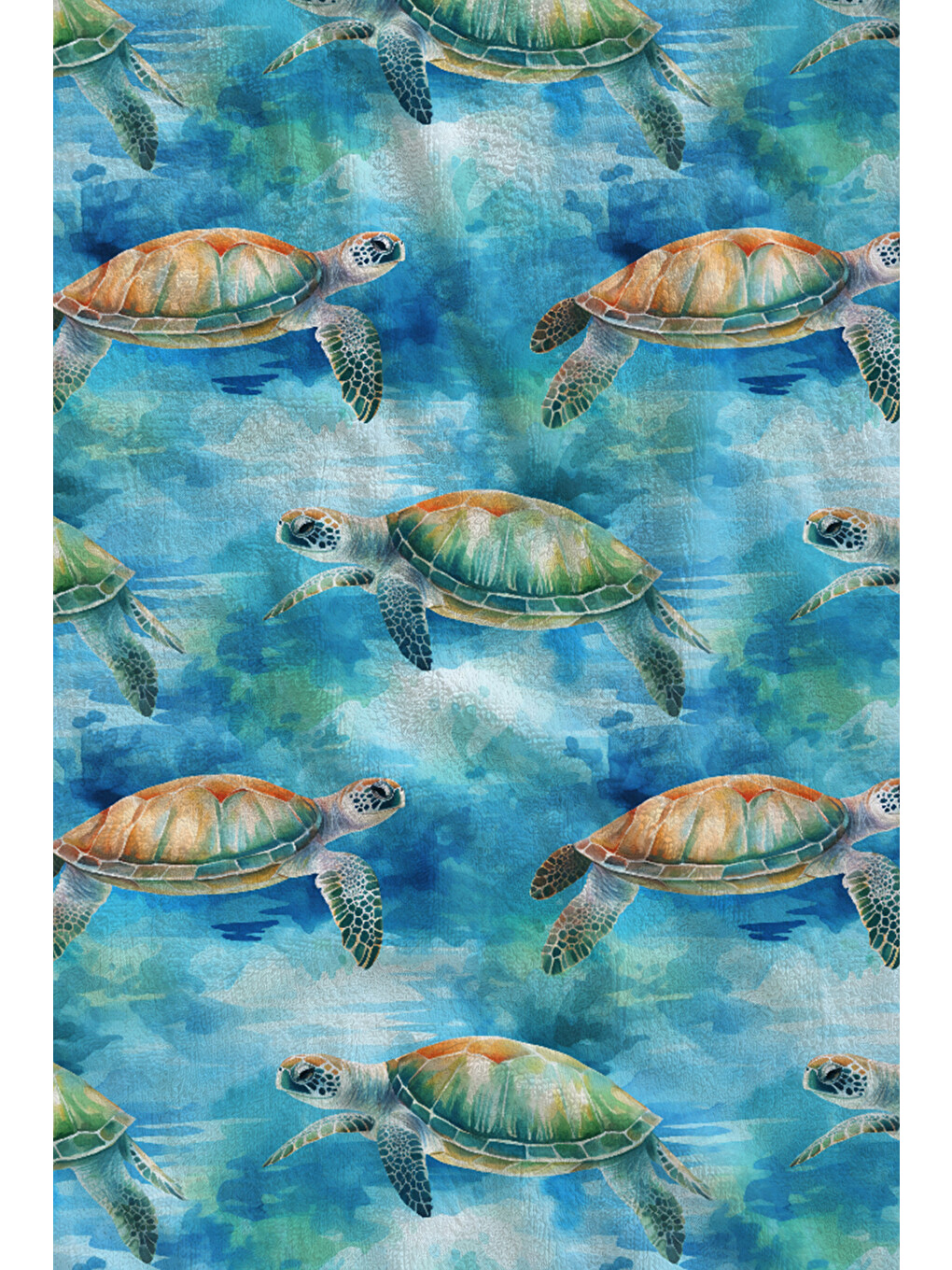 Mavi Okyanus Deniz Canlıları Desenli 70x150 Cm Dijital Baskılı Plaj Ve Banyo Havlusu-1