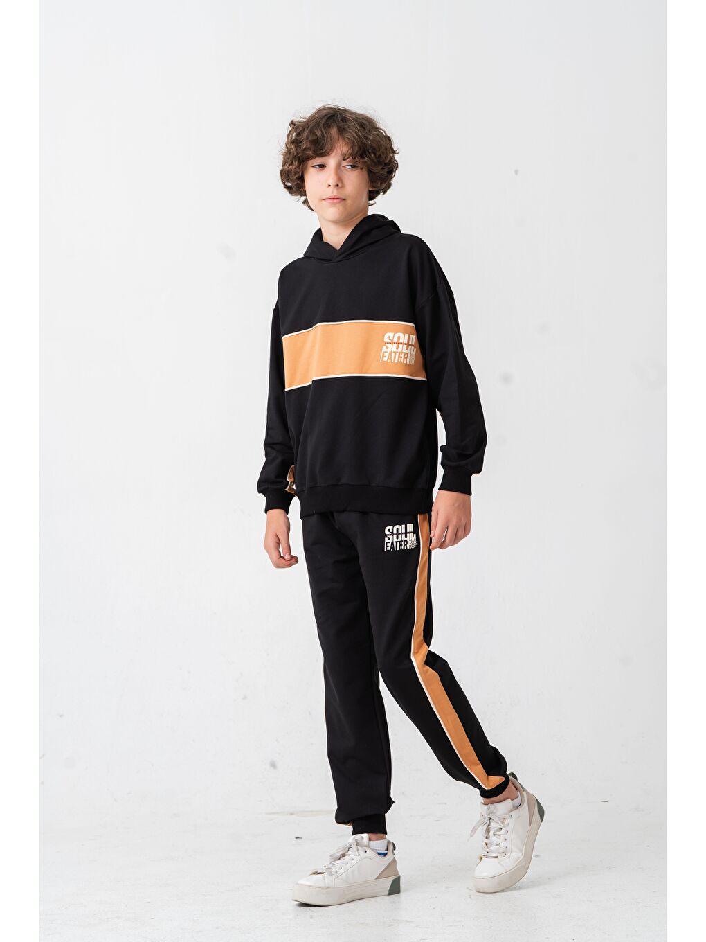 Siyah Soul Fater Great Mental Attitude Baskılı Erkek Çocuk Alt Üst Eşofman Takımı-1