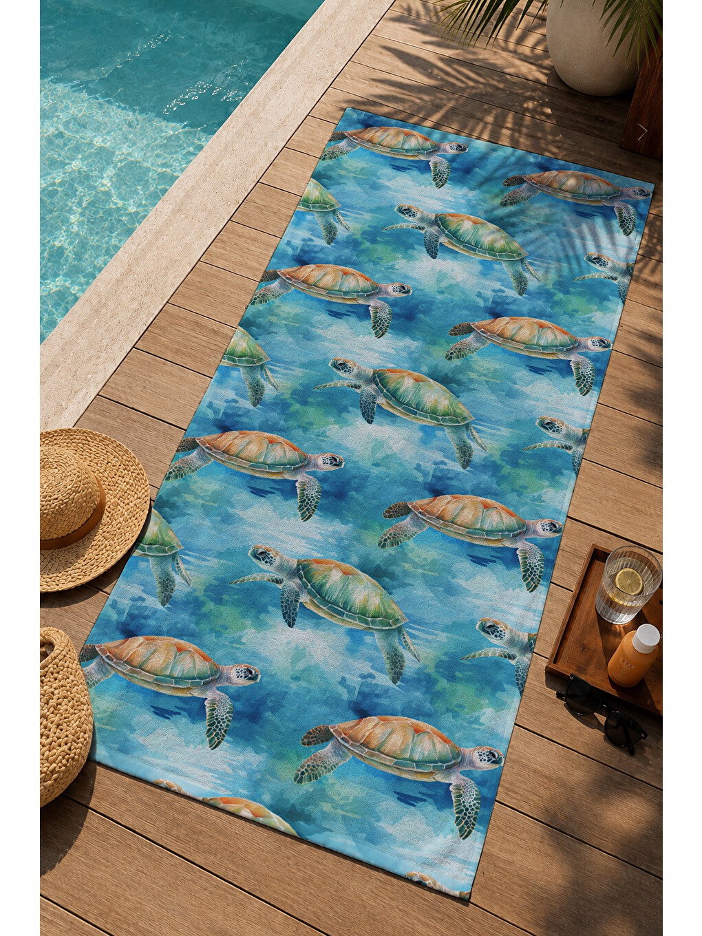 Mavi Okyanus Deniz Canlıları Desenli 70x150 Cm Dijital Baskılı Plaj Ve Banyo Havlusu-2