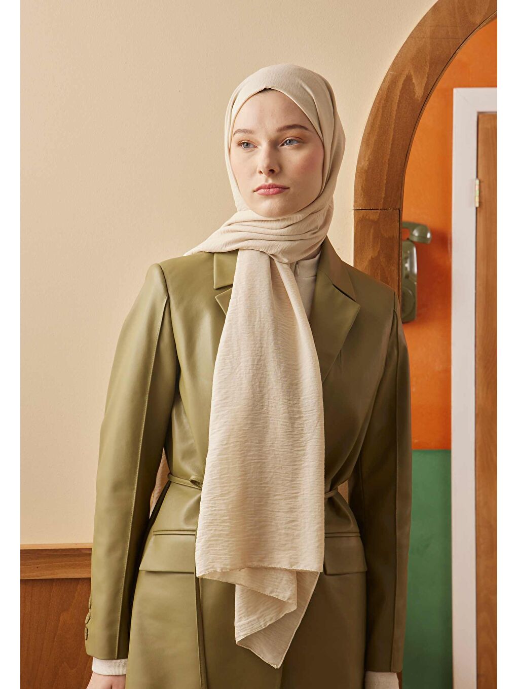 Ekru Pamuk Crash Şal Krem-1