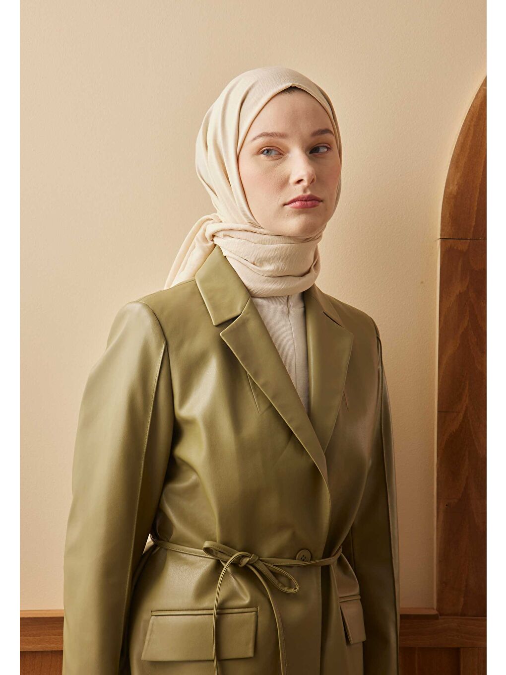 Ekru Pamuk Crash Şal Krem-2