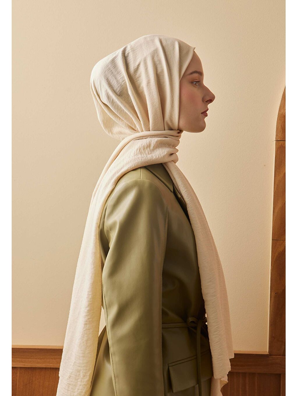 Ekru Pamuk Crash Şal Krem-3