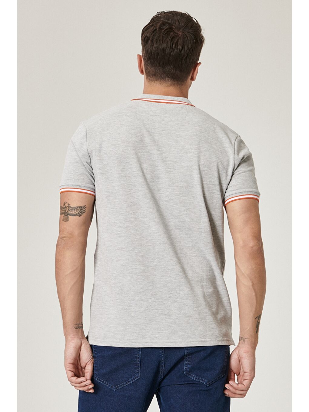 Erkek Gri Polo Yaka Cepsiz Dar Kesim Düz Tişört-4