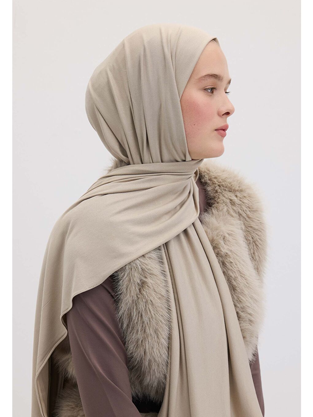 Bej Bambu Penye Şal Taş-2