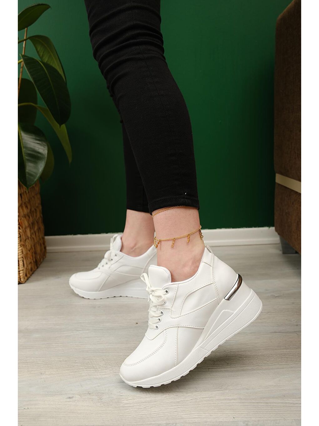 Beyaz Kalın Topuklu Kadın Sneaker