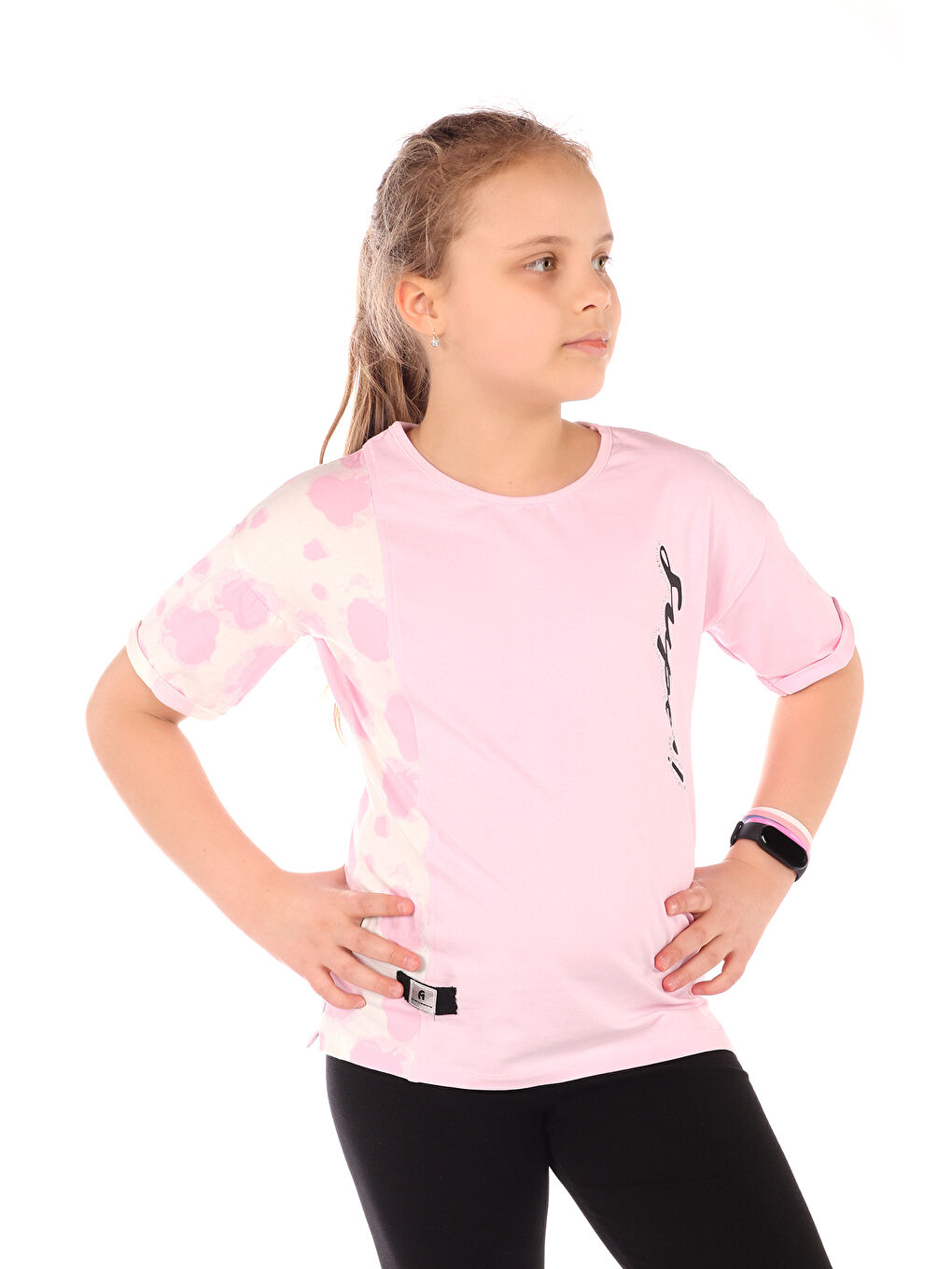 Pembe Kız Çocuk Baskılı Tişört-1