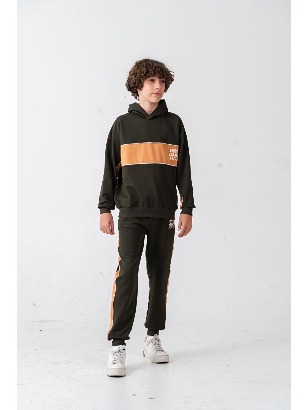 Haki Soul Fater Great Mental Attitude Baskılı Erkek Çocuk Alt Üst Eşofman Takımı-1