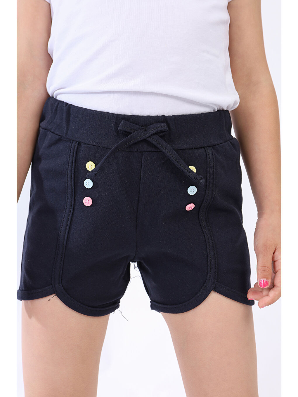 Siyah Kız Çocuk Renkli Düğmeli Şort-1