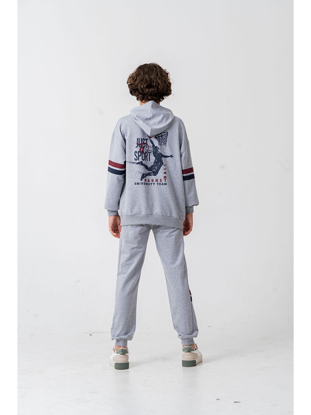 Gri Just Sport Basketball University Team Baskılı Erkek Çocuk Alt Üst Eşofman Takımı-3