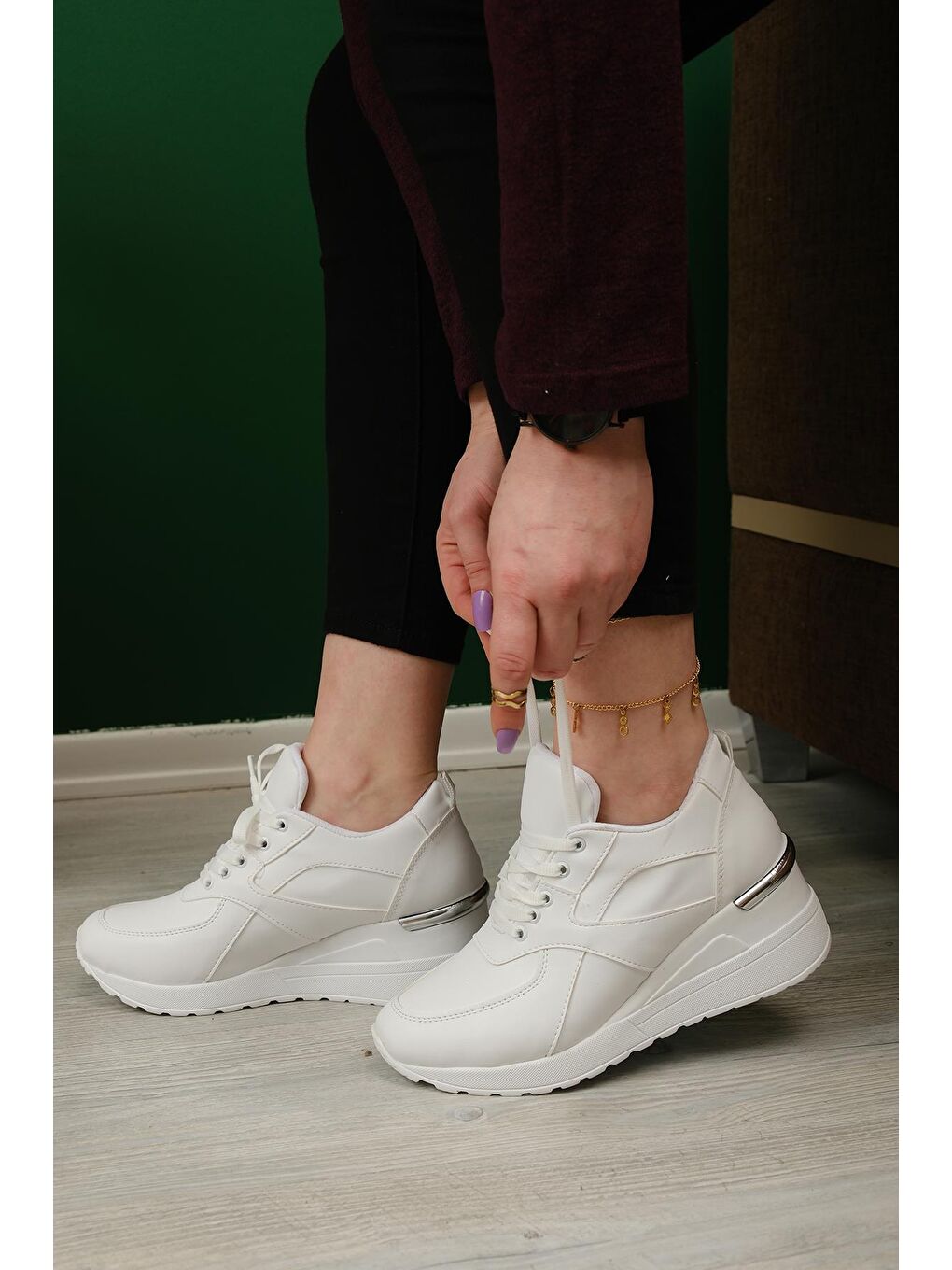 Beyaz Kalın Topuklu Kadın Sneaker-1
