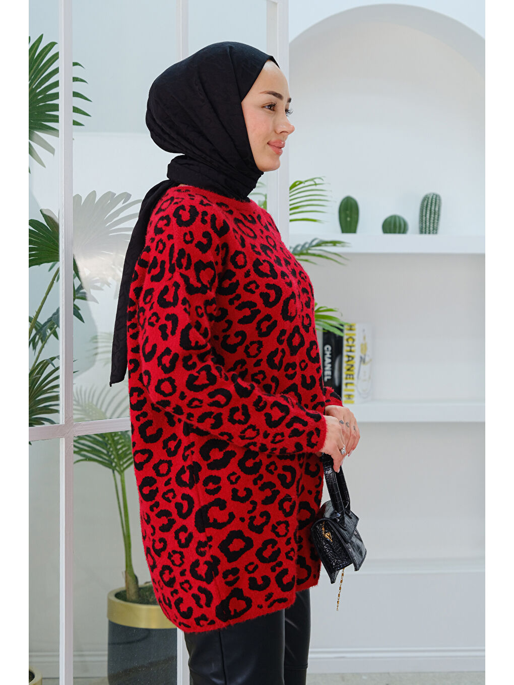 Locco Moda Leopar Desen Kazak Kırmızı - 1