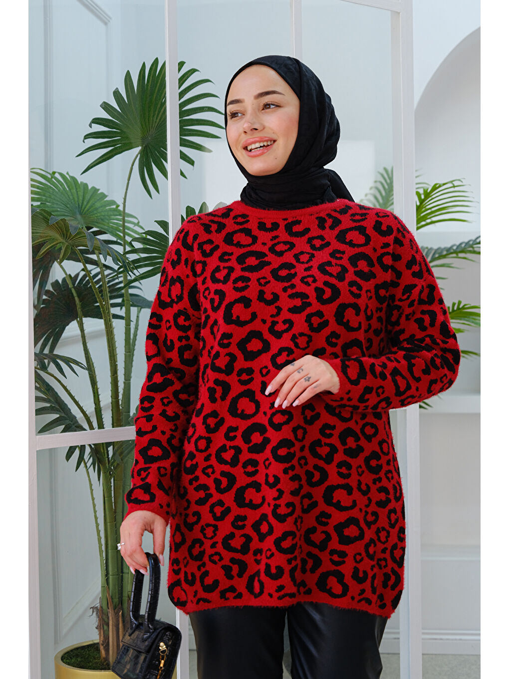 Locco Moda Leopar Desen Kazak Kırmızı - 2