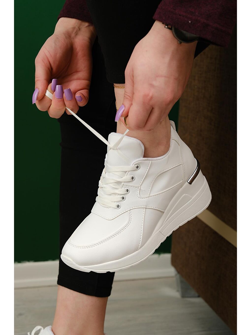 Beyaz Kalın Topuklu Kadın Sneaker-2