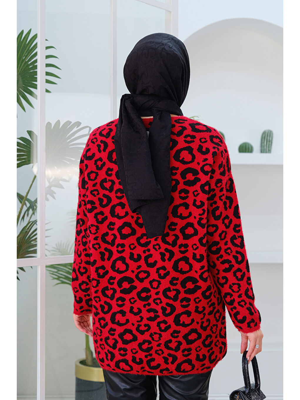 Locco Moda Leopar Desen Kazak Kırmızı - 3