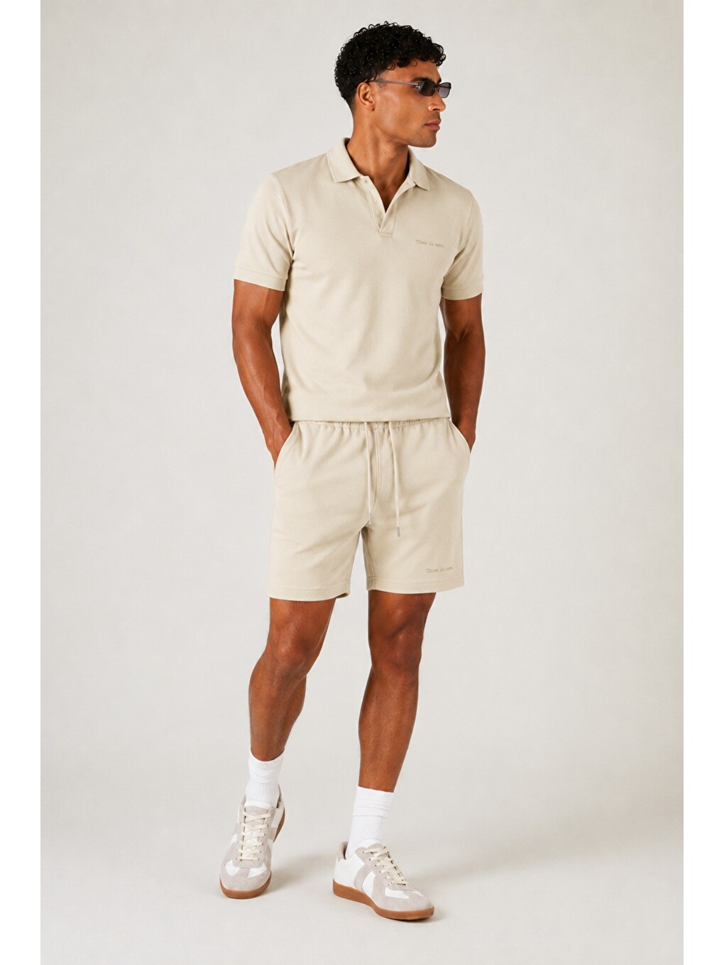 Bej Erkek %100 Pamuk Polo Yaka Tişört Ve Şort Takım – Slim Fit Yazlık 2'li Kombin-1