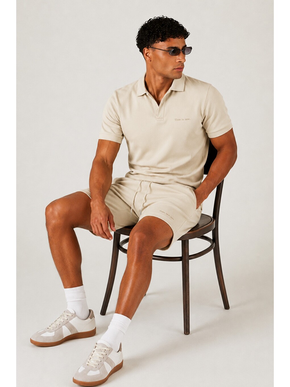 Bej Erkek %100 Pamuk Polo Yaka Tişört Ve Şort Takım – Slim Fit Yazlık 2'li Kombin-2