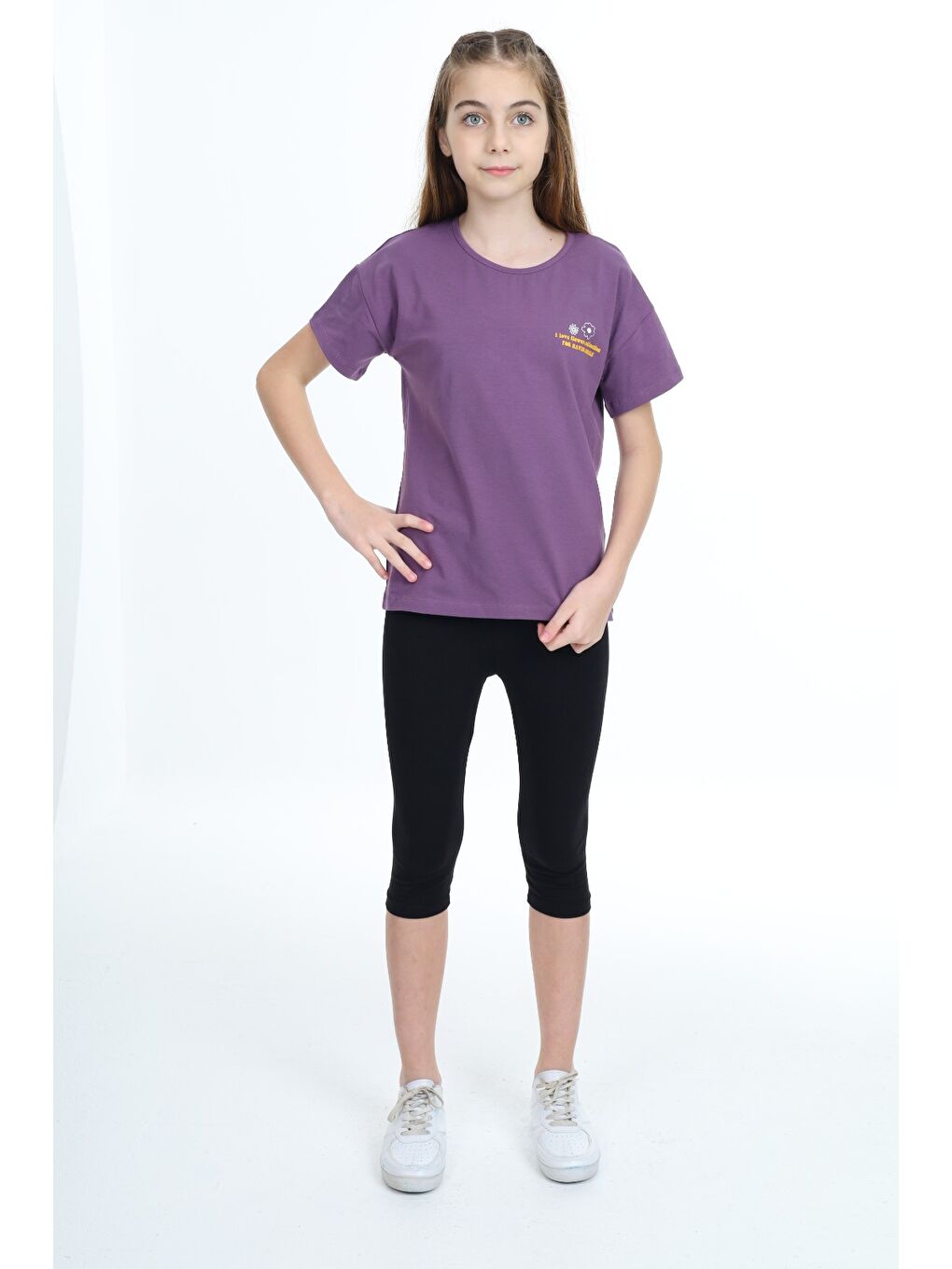 Mor Kız Çocuk Baskılı Taytlı Takım