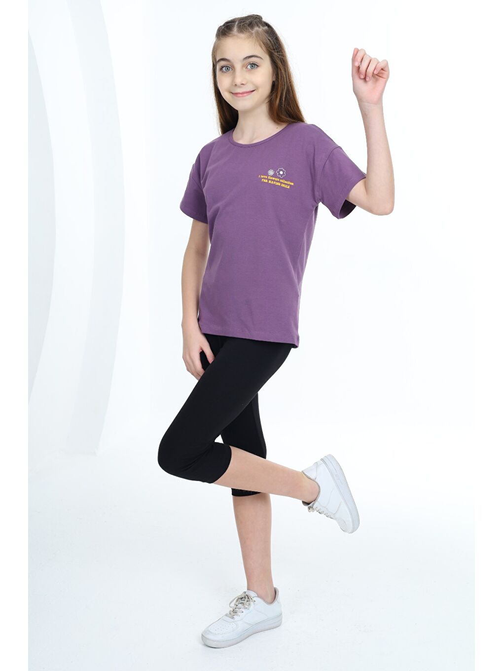 Mor Kız Çocuk Baskılı Taytlı Takım-1