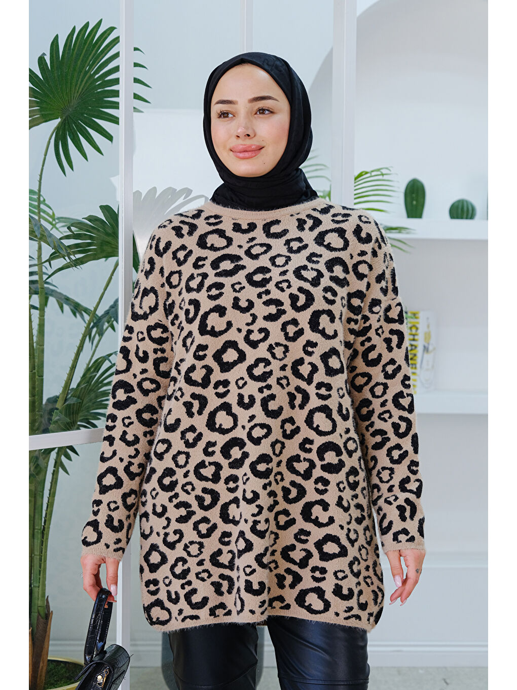 Locco Moda Bej Leopar Desen Kazak Vizon - 2